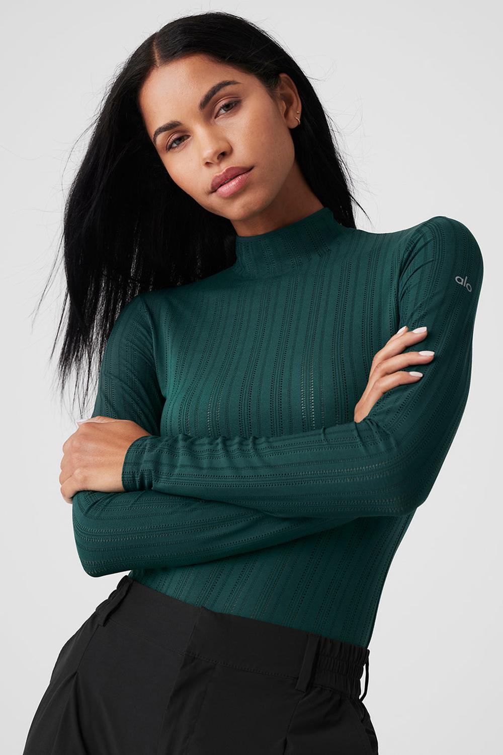 Midnight Green Women Alo Yoga Euphoria Long Sleeve Bodysuit | Australia  82693-QUVF