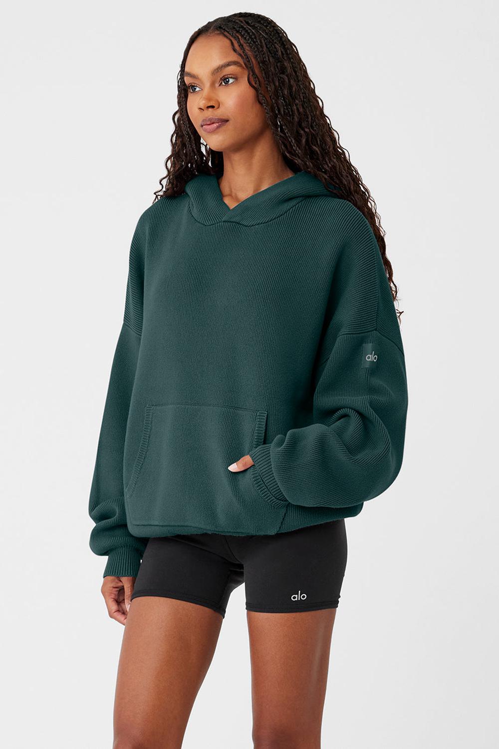 Midnight Green Women Alo Yoga Scholar Hooded Sweater | Australia  72359-ZSAC