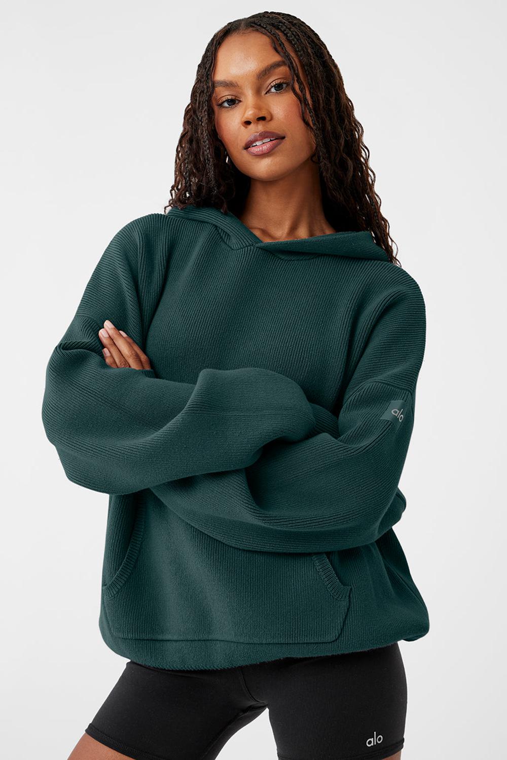 Midnight Green Women Alo Yoga Scholar Hooded Sweater | Australia  72359-ZSAC