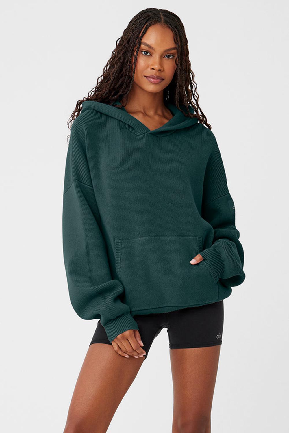 Midnight Green Women Alo Yoga Scholar Hooded Sweater | Australia  72359-ZSAC