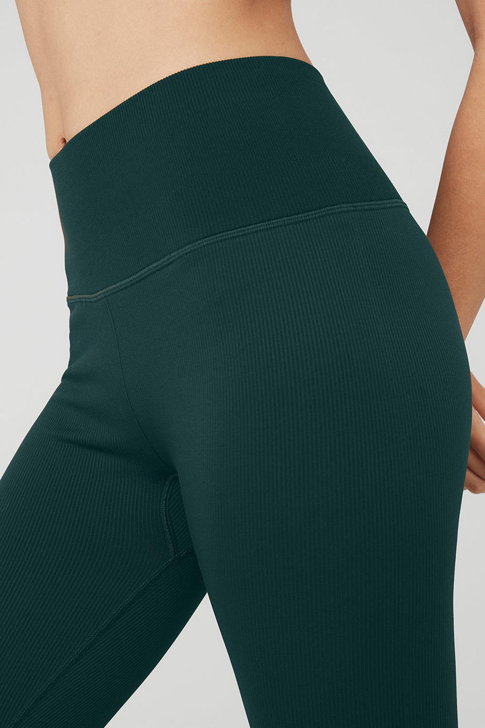 Midnight Green Women Alo Yoga Seamless High-Waist Ribbed Legging | Australia  15076-NKSA