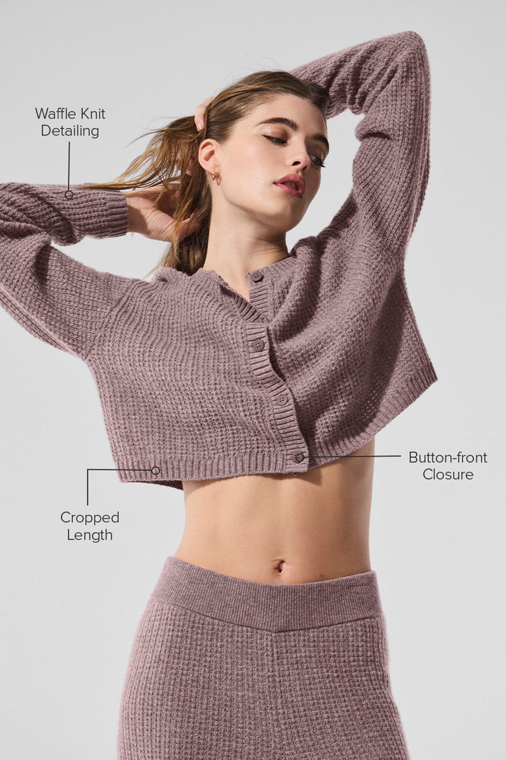 Mushroom Heather Women Alo Yoga Cashmere Plush Waffle Cardigan | Australia  47213-VFOA