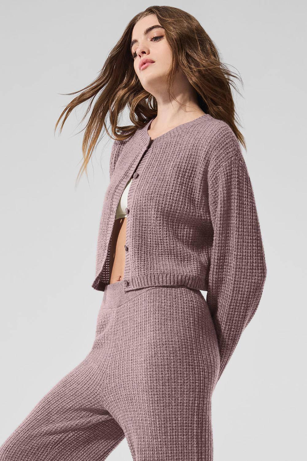 Mushroom Heather Women Alo Yoga Cashmere Plush Waffle Cardigan | Australia  47213-VFOA