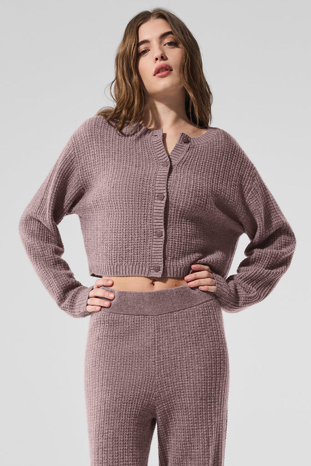 Mushroom Heather Women Alo Yoga Cashmere Plush Waffle Cardigan | Australia  47213-VFOA