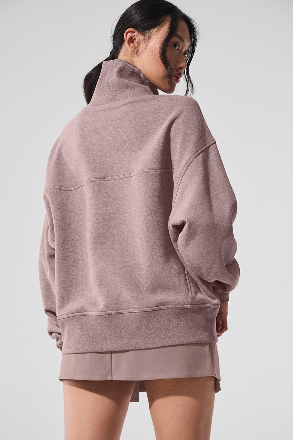 Mushroom Heather Women Alo Yoga Hazy Mock Neck Pullover | Australia  02695-UAZQ
