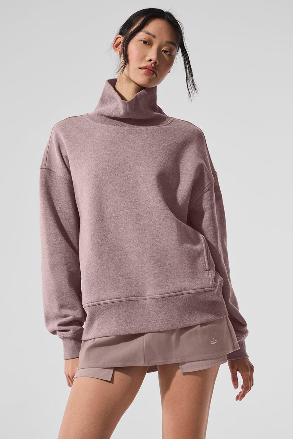 Mushroom Heather Women Alo Yoga Hazy Mock Neck Pullover | Australia  02695-UAZQ