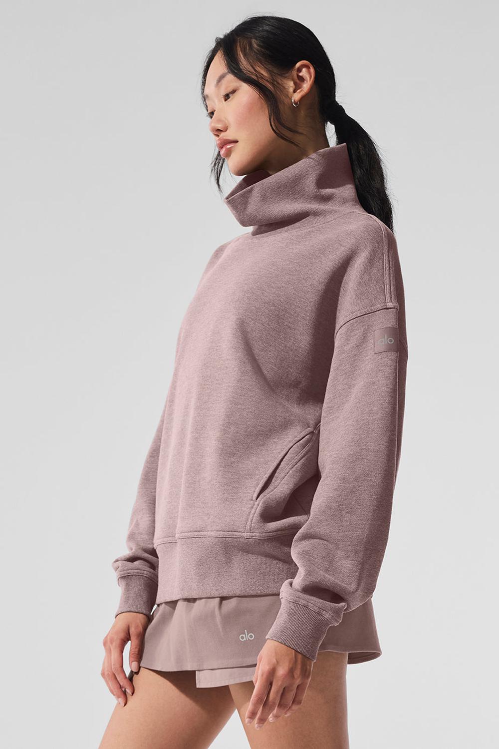 Mushroom Heather Women Alo Yoga Hazy Mock Neck Pullover | Australia  02695-UAZQ
