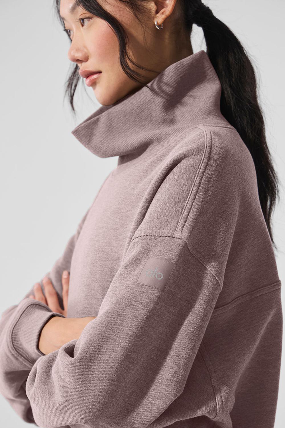 Mushroom Heather Women Alo Yoga Hazy Mock Neck Pullover | Australia  02695-UAZQ