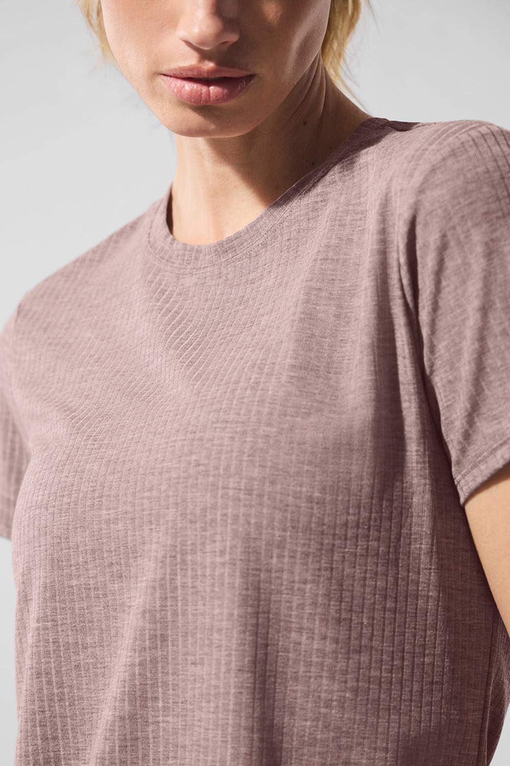 Mushroom Heather Women Alo Yoga Ribbed Sea Coast Tee | Australia  09873-IUCM