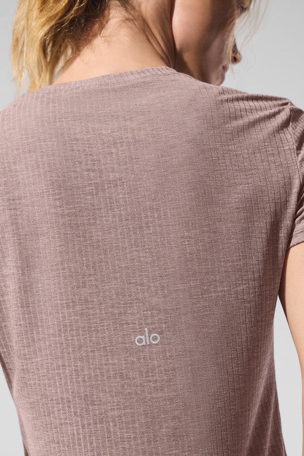 Mushroom Heather Women Alo Yoga Ribbed Sea Coast Tee | Australia  09873-IUCM