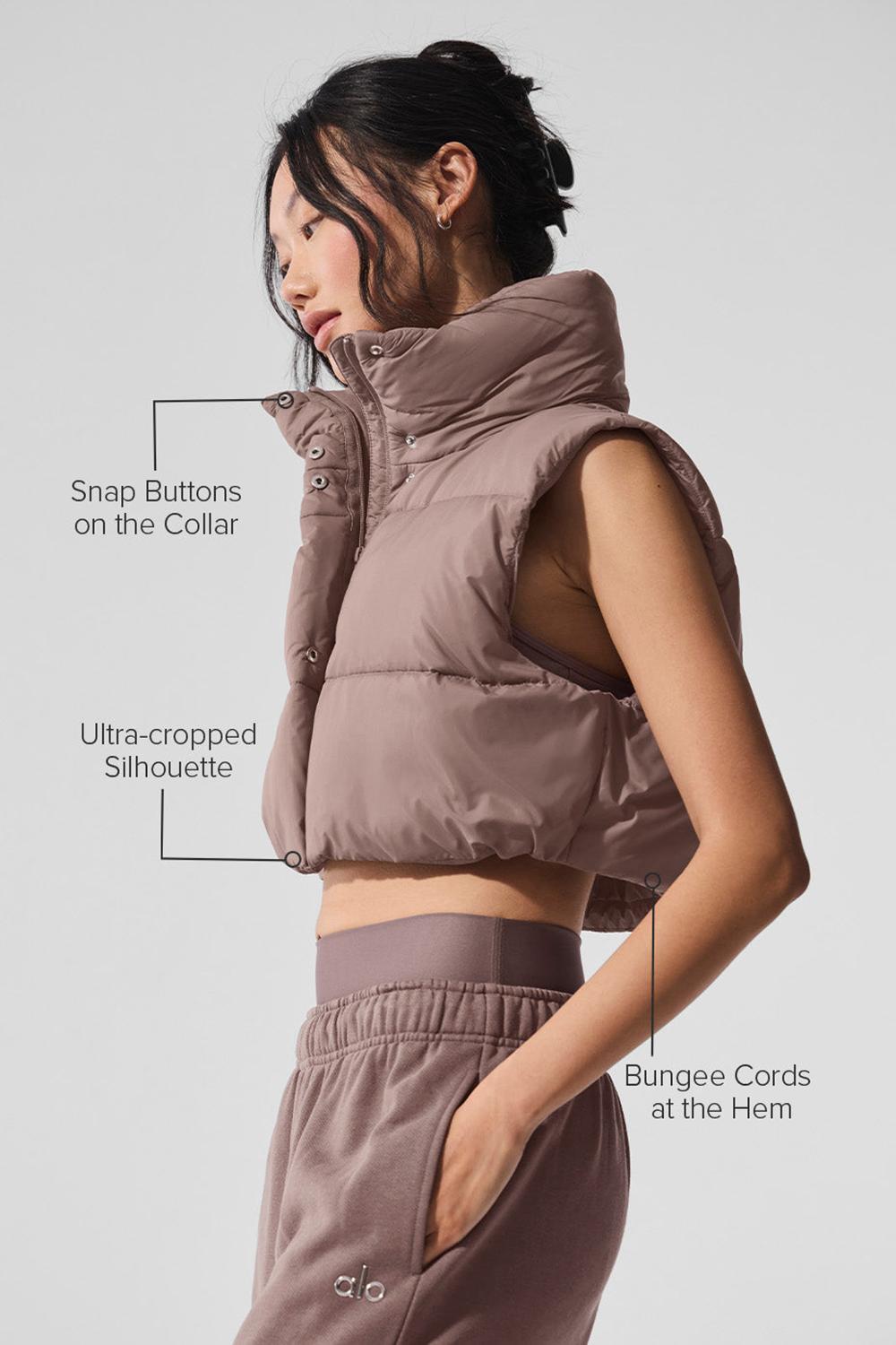 Mushroom Women Alo Yoga Extreme Cropped Gold Rush Puffer Vest | Australia  53064-YJVS