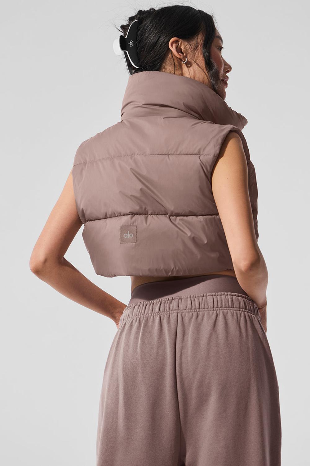 Mushroom Women Alo Yoga Extreme Cropped Gold Rush Puffer Vest | Australia  53064-YJVS