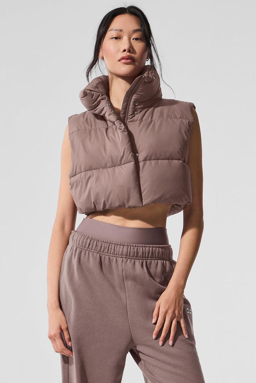 Mushroom Women Alo Yoga Extreme Cropped Gold Rush Puffer Vest | Australia  53064-YJVS