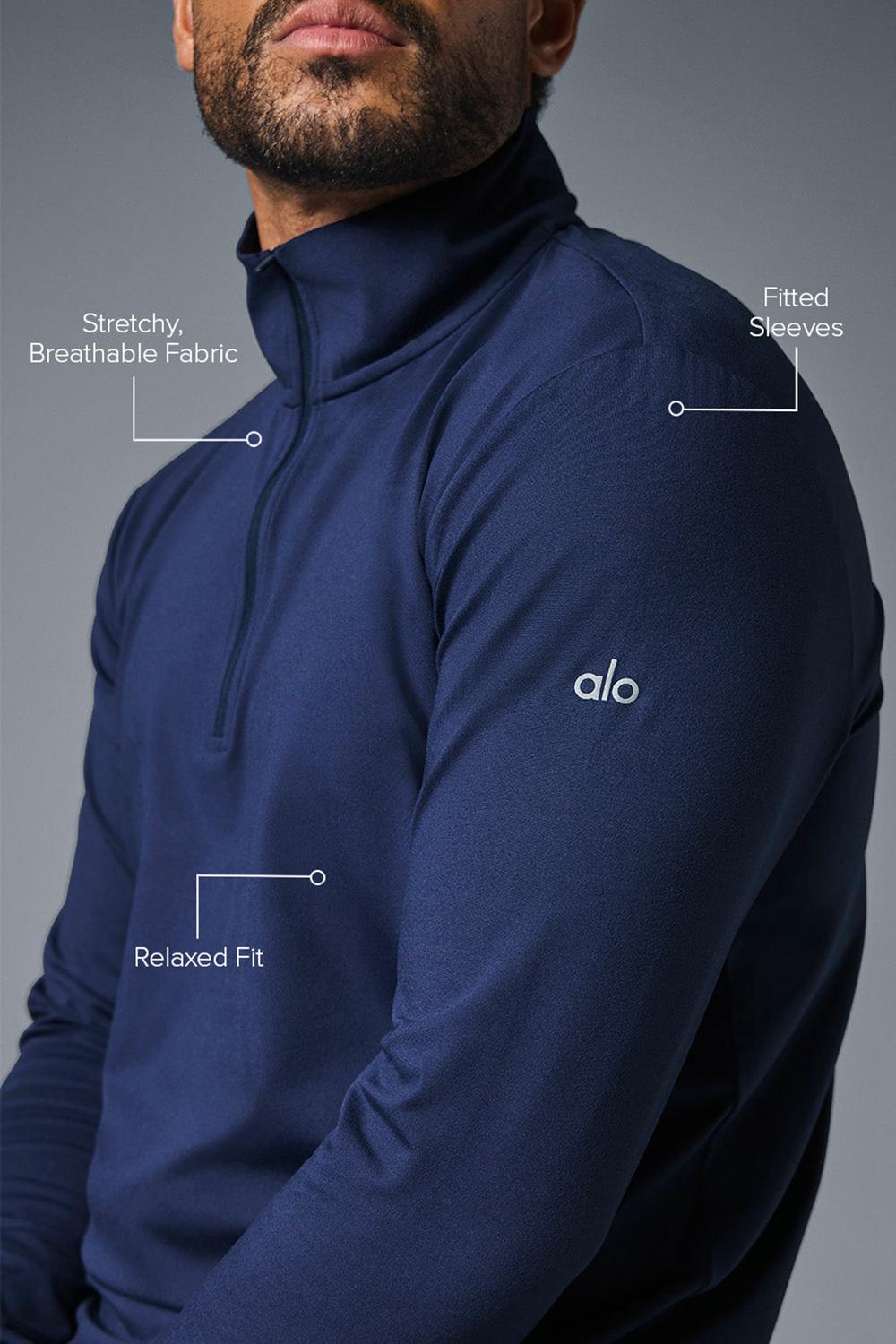 Navy Men Alo Yoga Conquer 1/4 Zip Reform Long Sleeve | Australia  76518-JVMQ