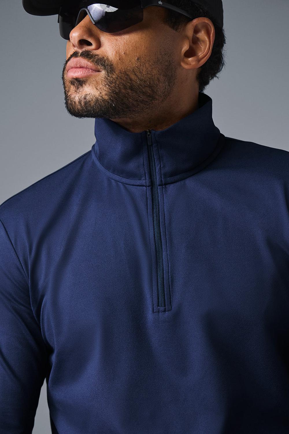Navy Men Alo Yoga Conquer 1/4 Zip Reform Long Sleeve | Australia  76518-JVMQ