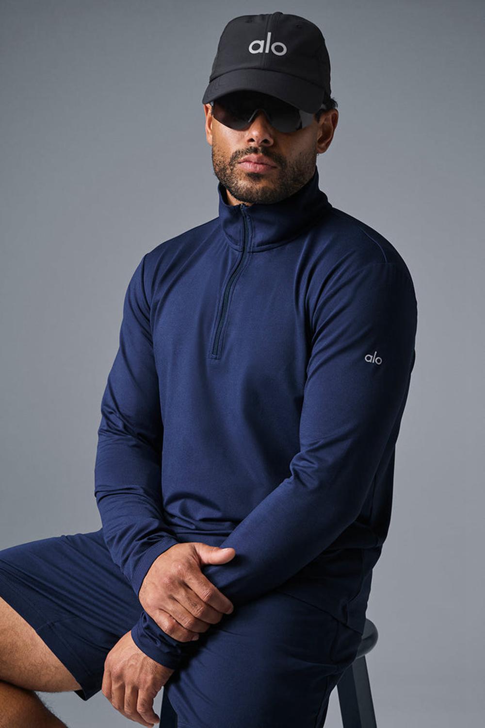 Navy Men Alo Yoga Conquer 1/4 Zip Reform Long Sleeve | Australia  76518-JVMQ
