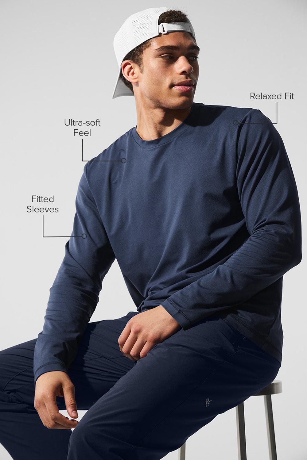 Navy Men Alo Yoga Conquer Reform Crewneck Long Sleeve | Australia  09273-NGEF