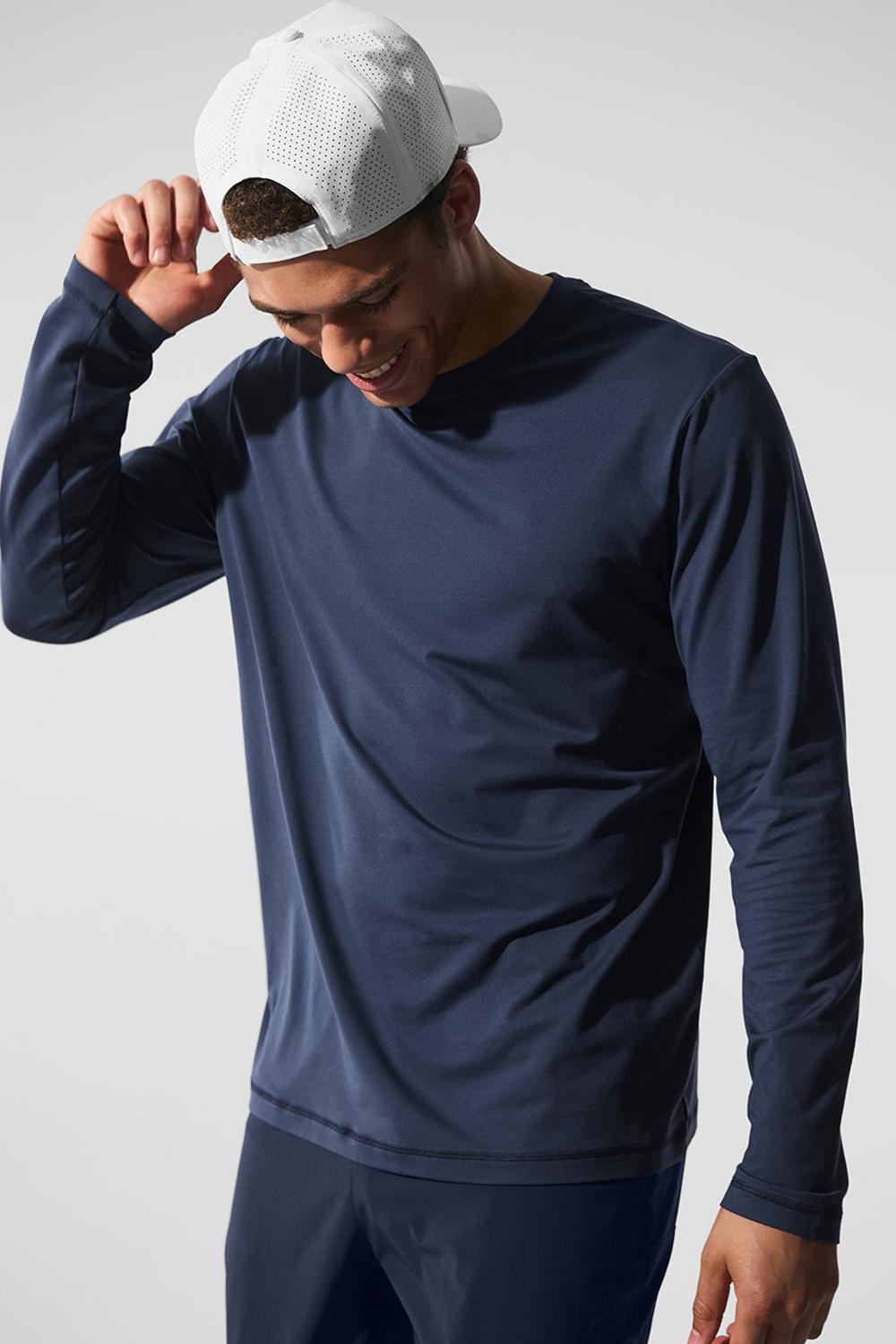 Navy Men Alo Yoga Conquer Reform Crewneck Long Sleeve | Australia  09273-NGEF