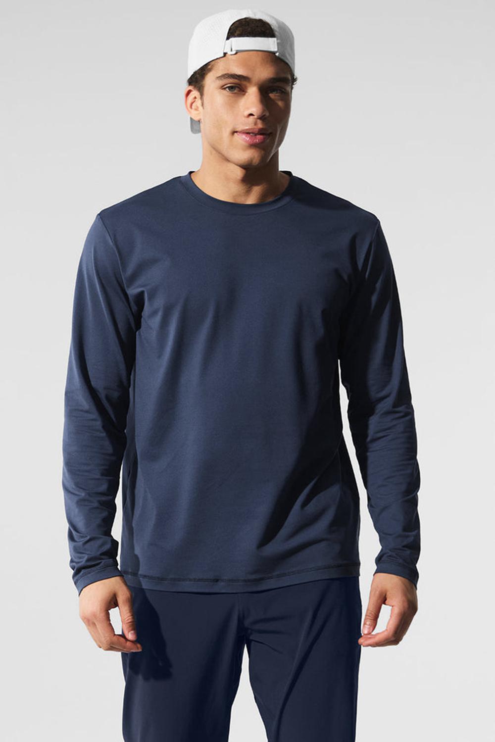 Navy Men Alo Yoga Conquer Reform Crewneck Long Sleeve | Australia  09273-NGEF