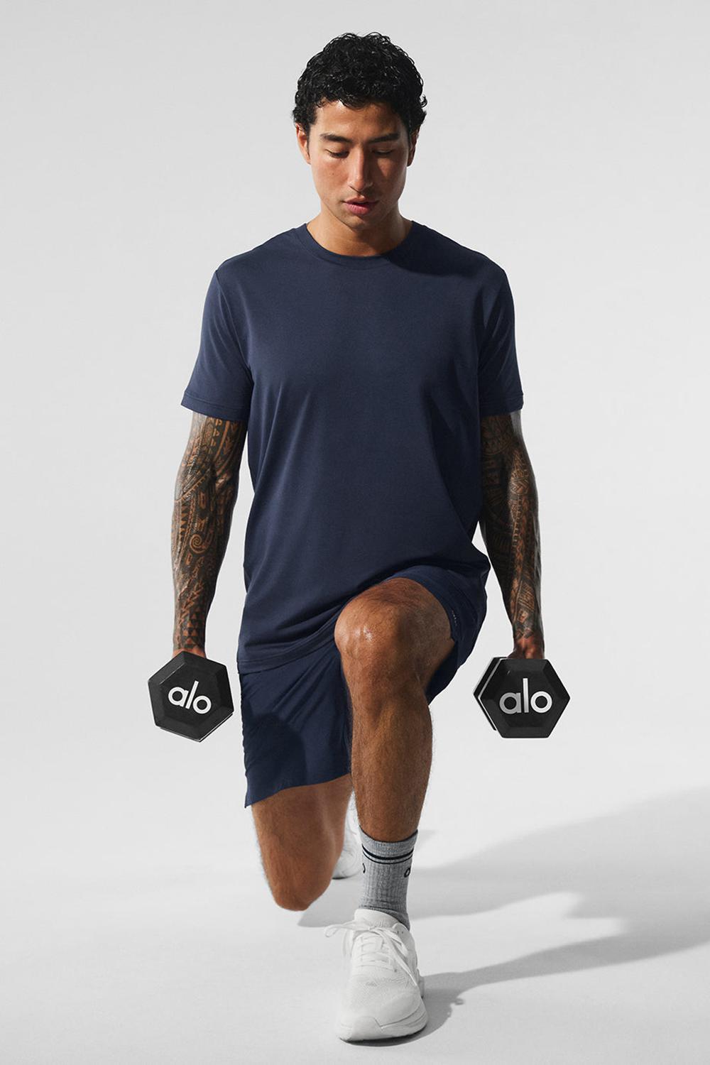 Navy Men Alo Yoga Conquer Reform Crewneck Short Sleeve | Australia  61845-OBUQ