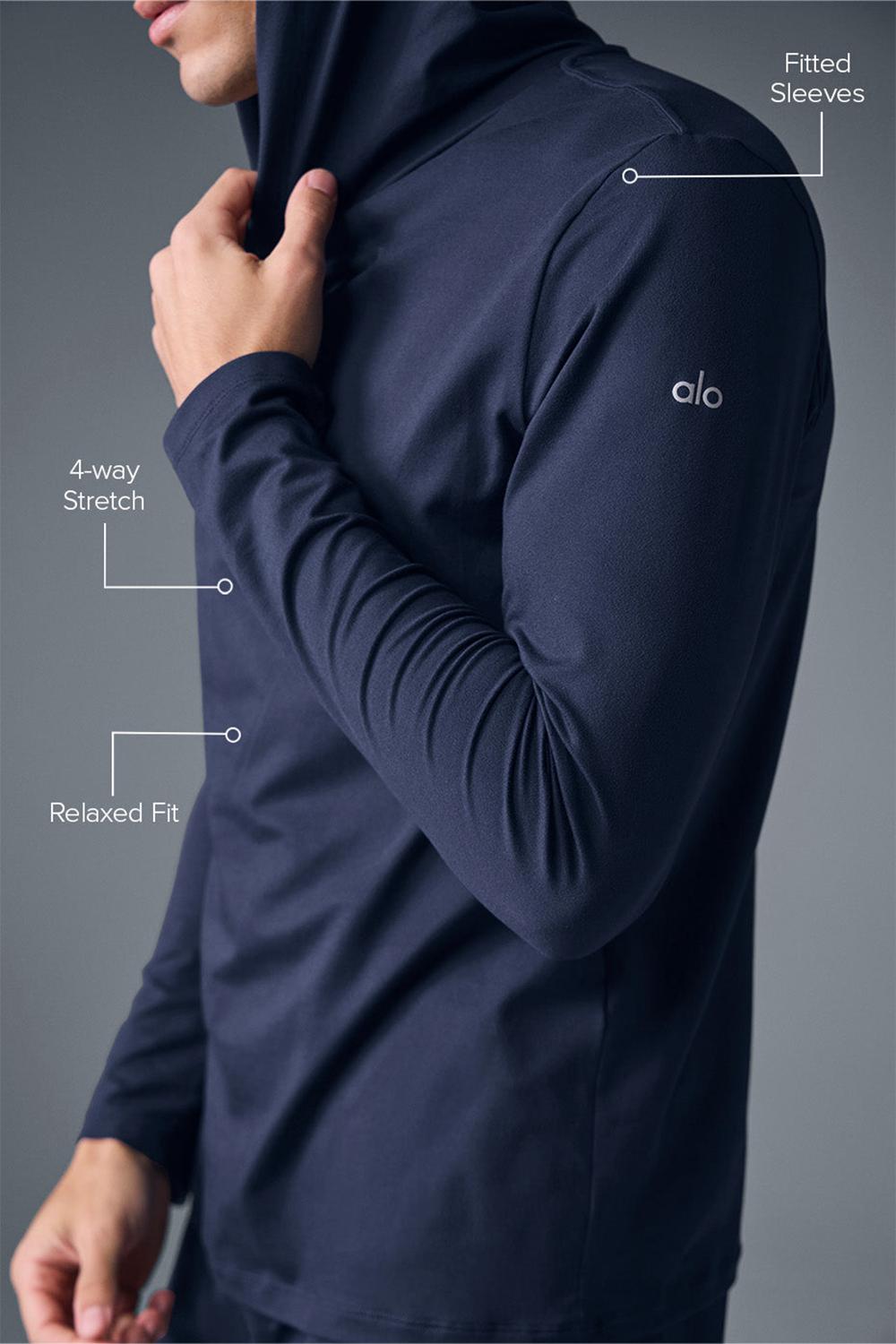 Navy Men Alo Yoga Conquer Reform With Hood Long Sleeve | Australia  16230-LGSF