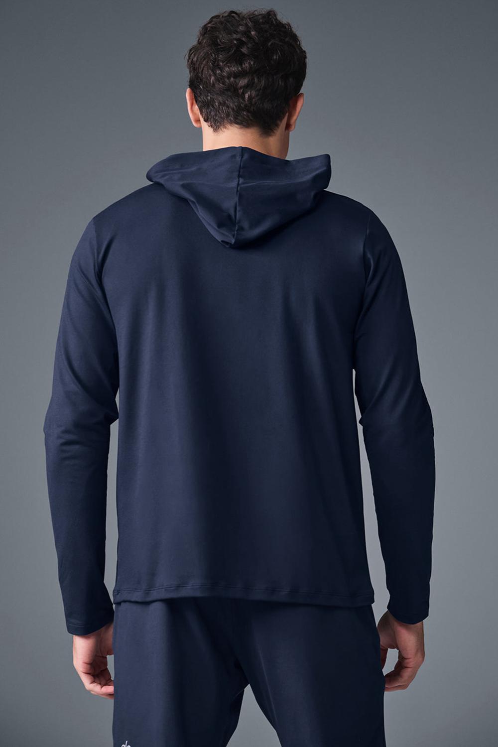 Navy Men Alo Yoga Conquer Reform With Hood Long Sleeve | Australia  16230-LGSF