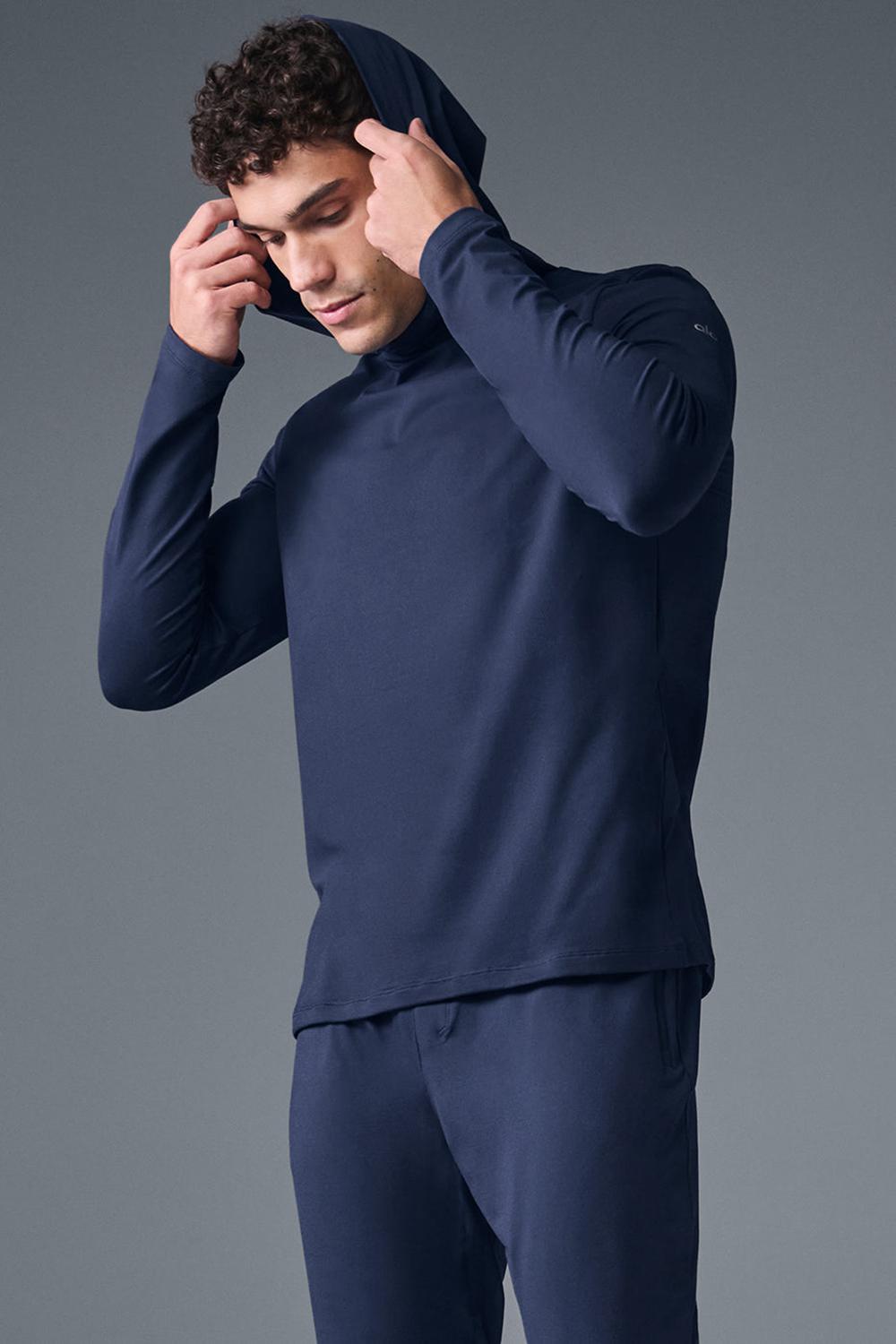 Navy Men Alo Yoga Conquer Reform With Hood Long Sleeve | Australia  16230-LGSF