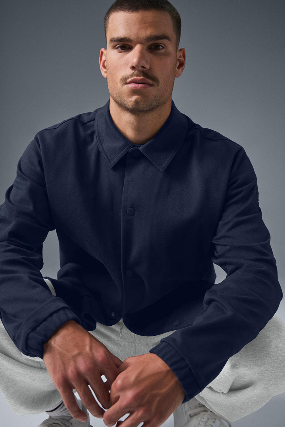 Navy Men Alo Yoga Edition Sueded Jacket | Australia  75962-AJRY