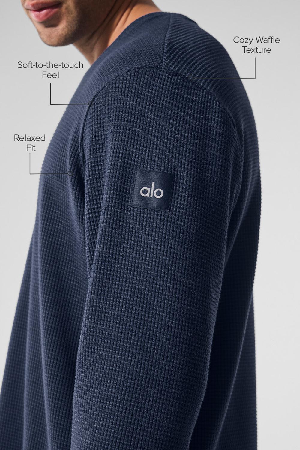 Navy Men Alo Yoga Elevate Waffle Crew Long Sleeve | Australia  05617-TVEF
