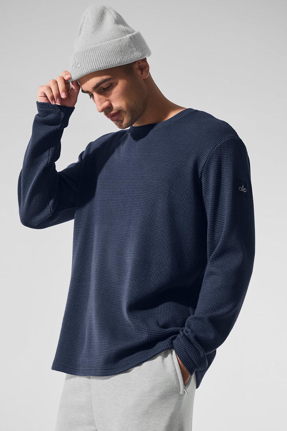 Navy Men Alo Yoga Elevate Waffle Crew Long Sleeve | Australia  05617-TVEF