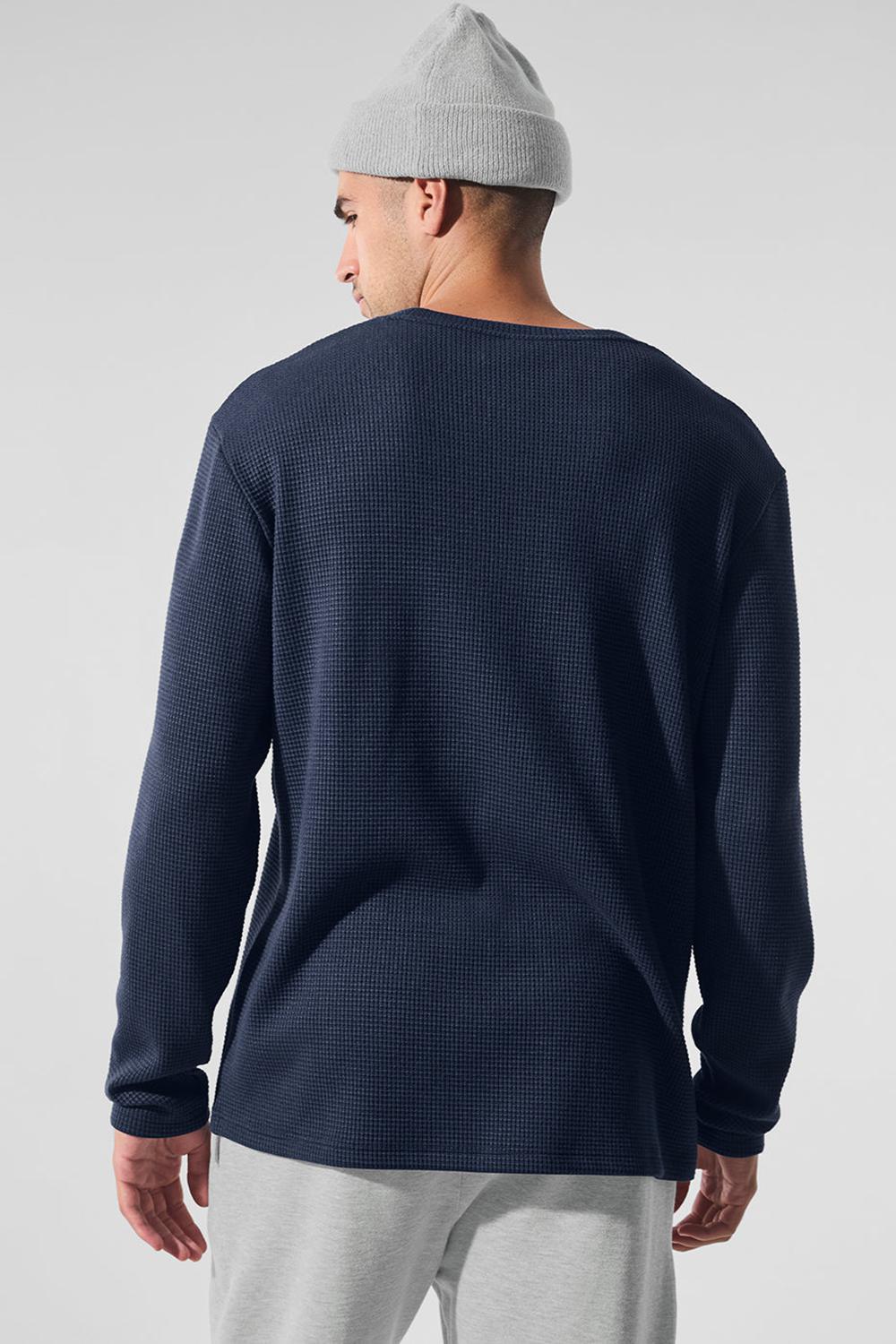 Navy Men Alo Yoga Elevate Waffle Crew Long Sleeve | Australia  05617-TVEF