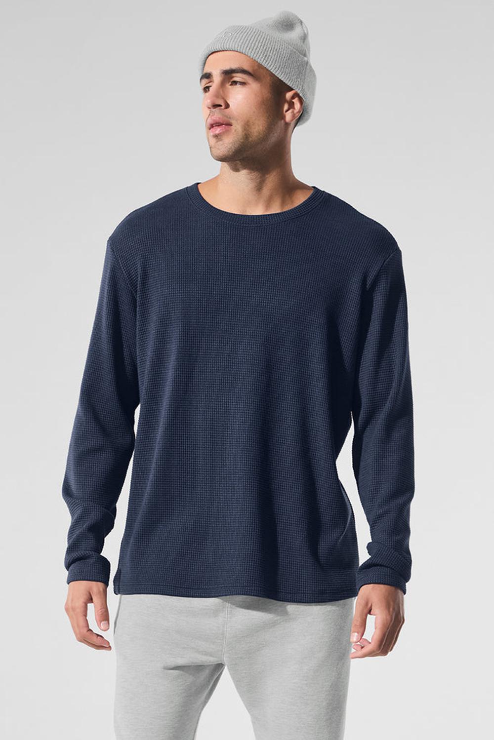 Navy Men Alo Yoga Elevate Waffle Crew Long Sleeve | Australia  05617-TVEF