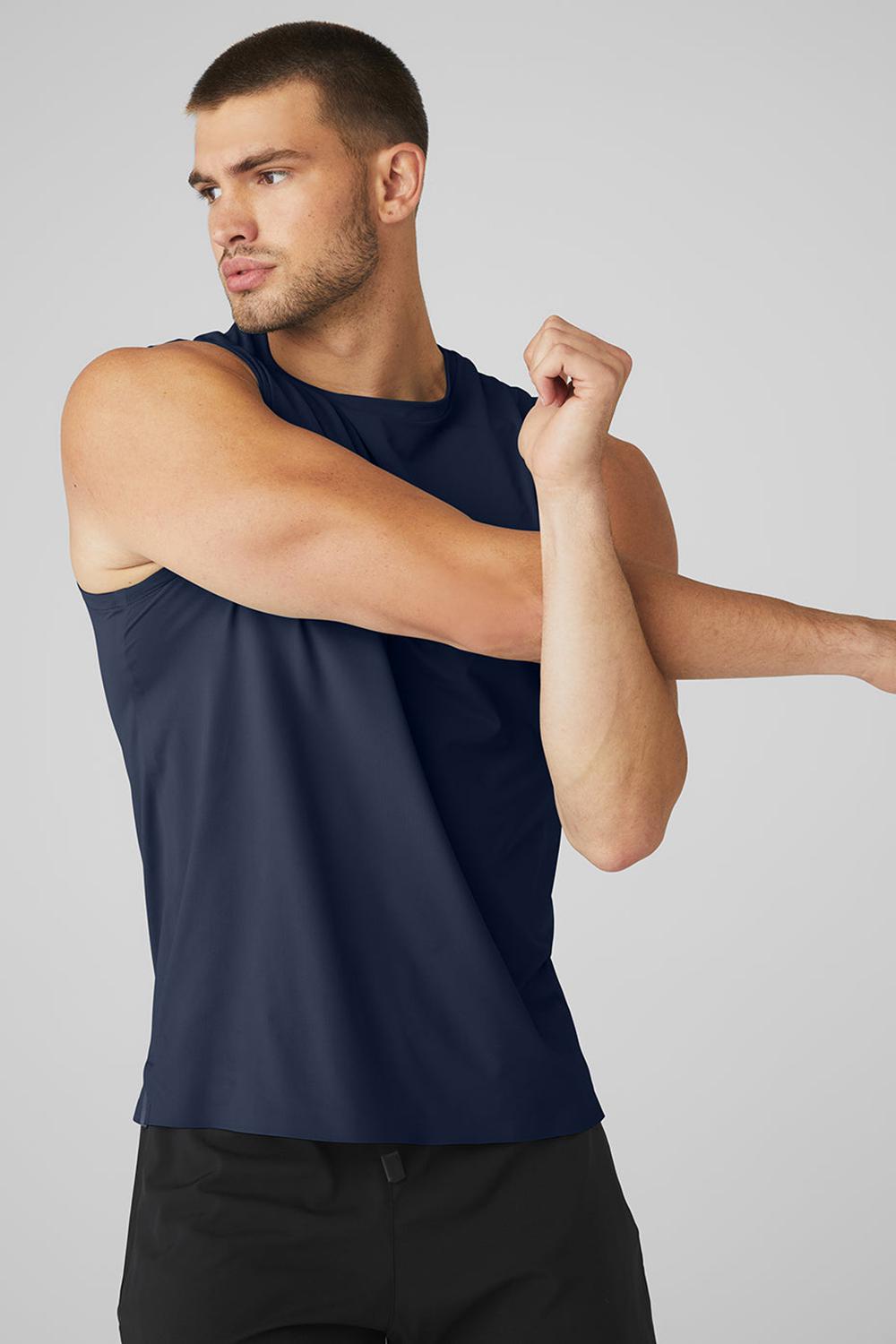 Navy Men Alo Yoga Idol Performance Tank | Australia  34879-OVHA