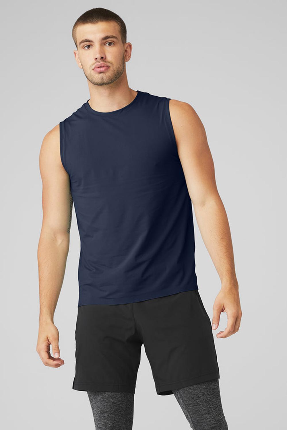 Navy Men Alo Yoga Idol Performance Tank | Australia  34879-OVHA