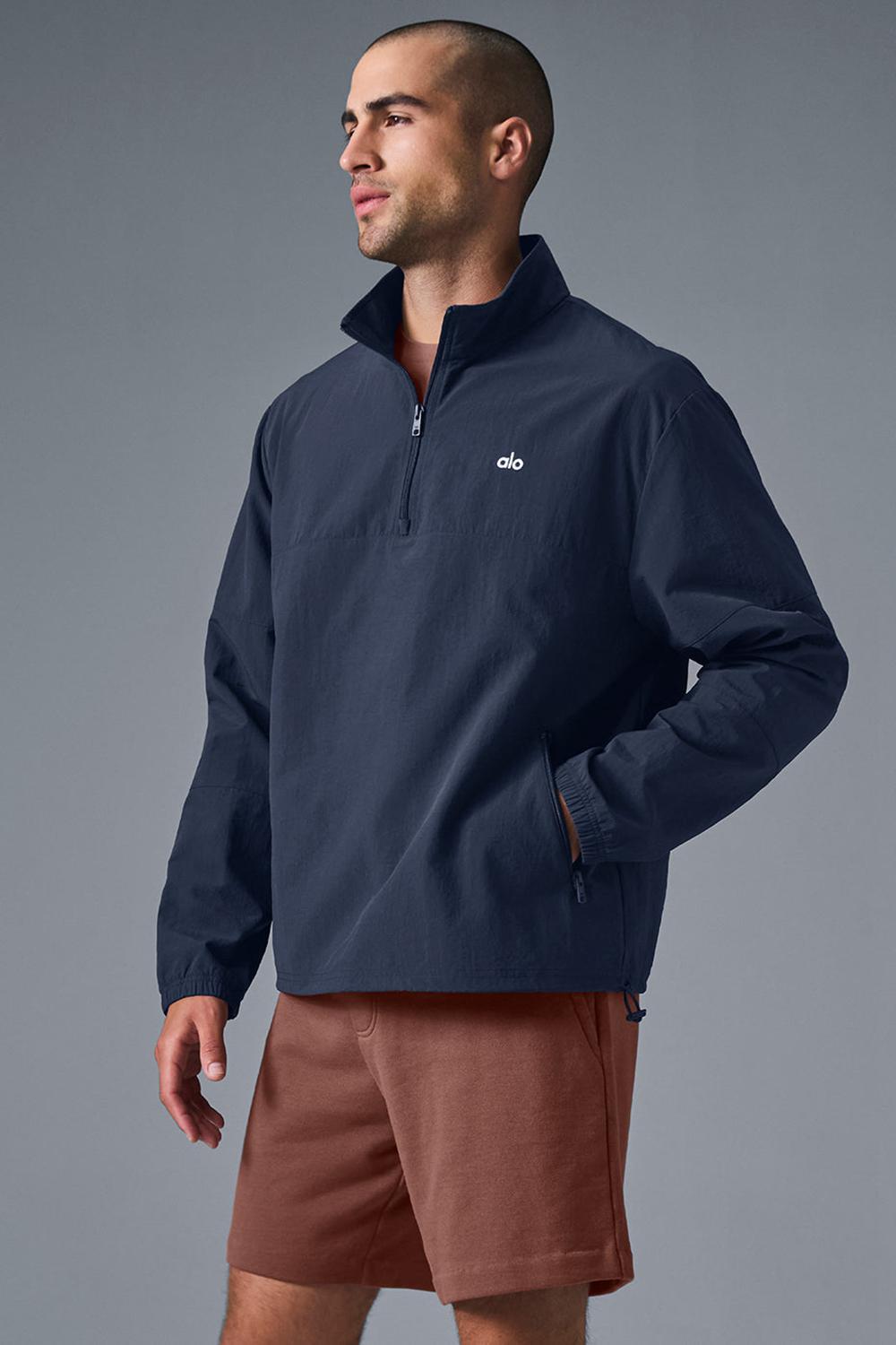 Navy Men Alo Yoga Light Weight Takeaway Track Pullover | Australia  84570-RZFO