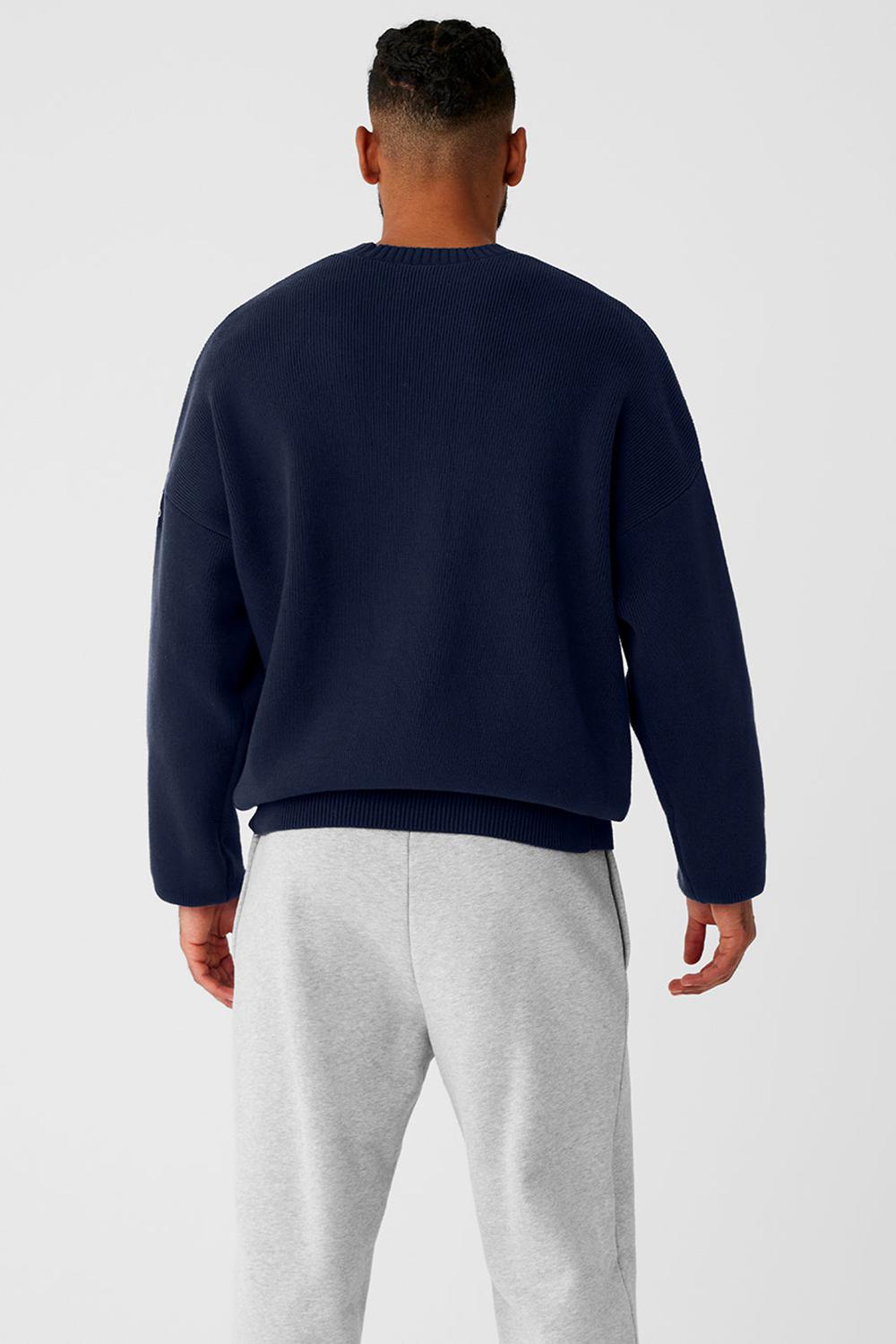 Navy Men Alo Yoga Scholar Crew Neck Sweater | Australia  09164-TPNL