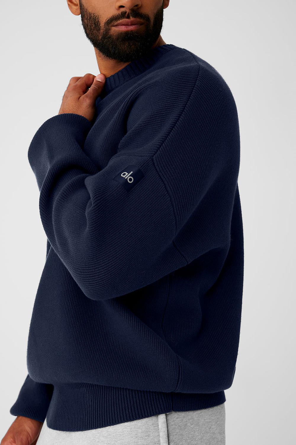 Navy Men Alo Yoga Scholar Crew Neck Sweater | Australia  09164-TPNL