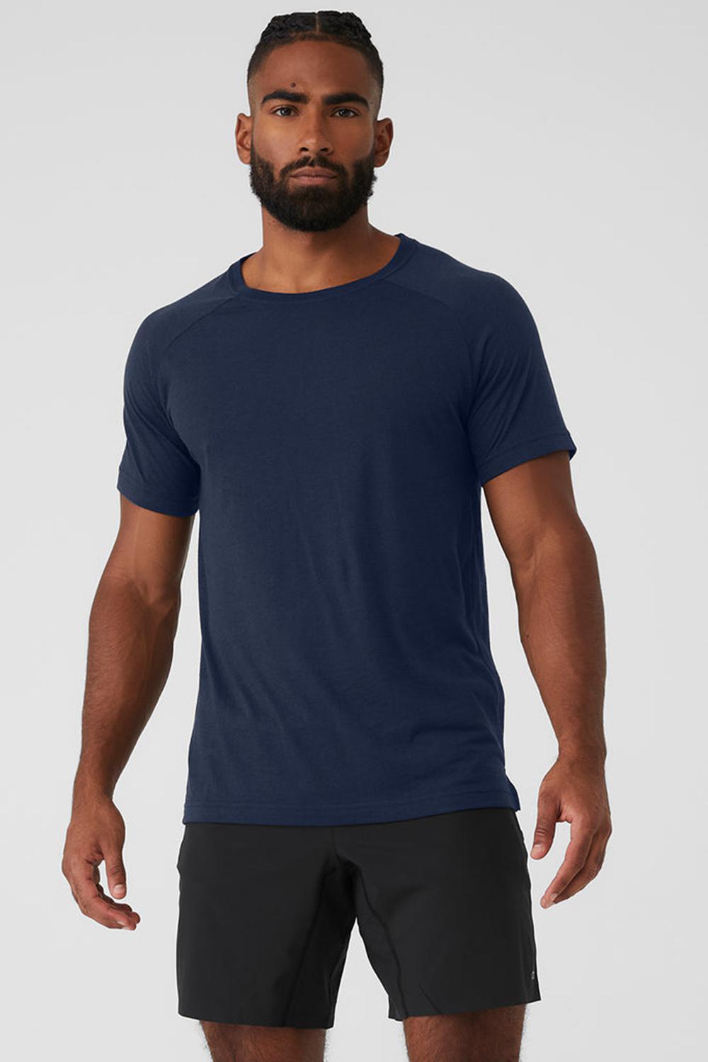 Navy Men Alo Yoga Triumph Raglan Tee | Australia  35402-RHBX