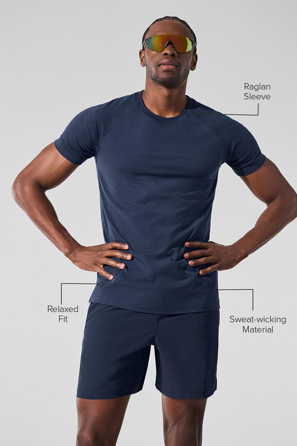 Navy Men Alo Yoga Vapor Crewneck Short Sleeve | Australia  36970-BSWU