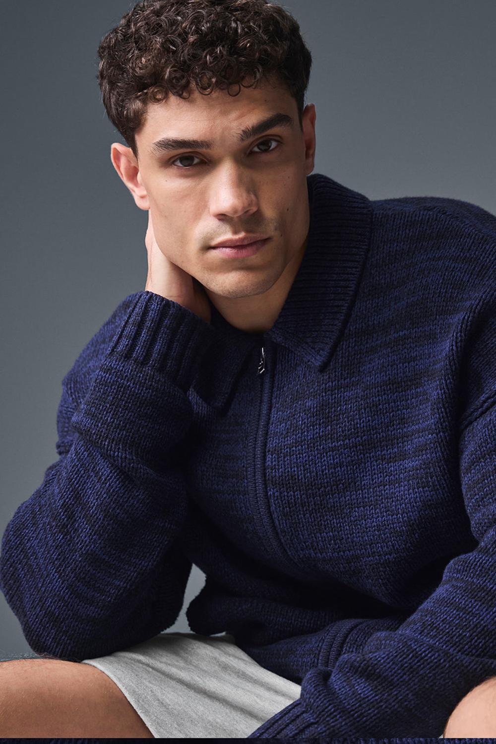 Navy Multi Men Alo Yoga Heritage Full Zip Sweater | Australia  42587-LBMH