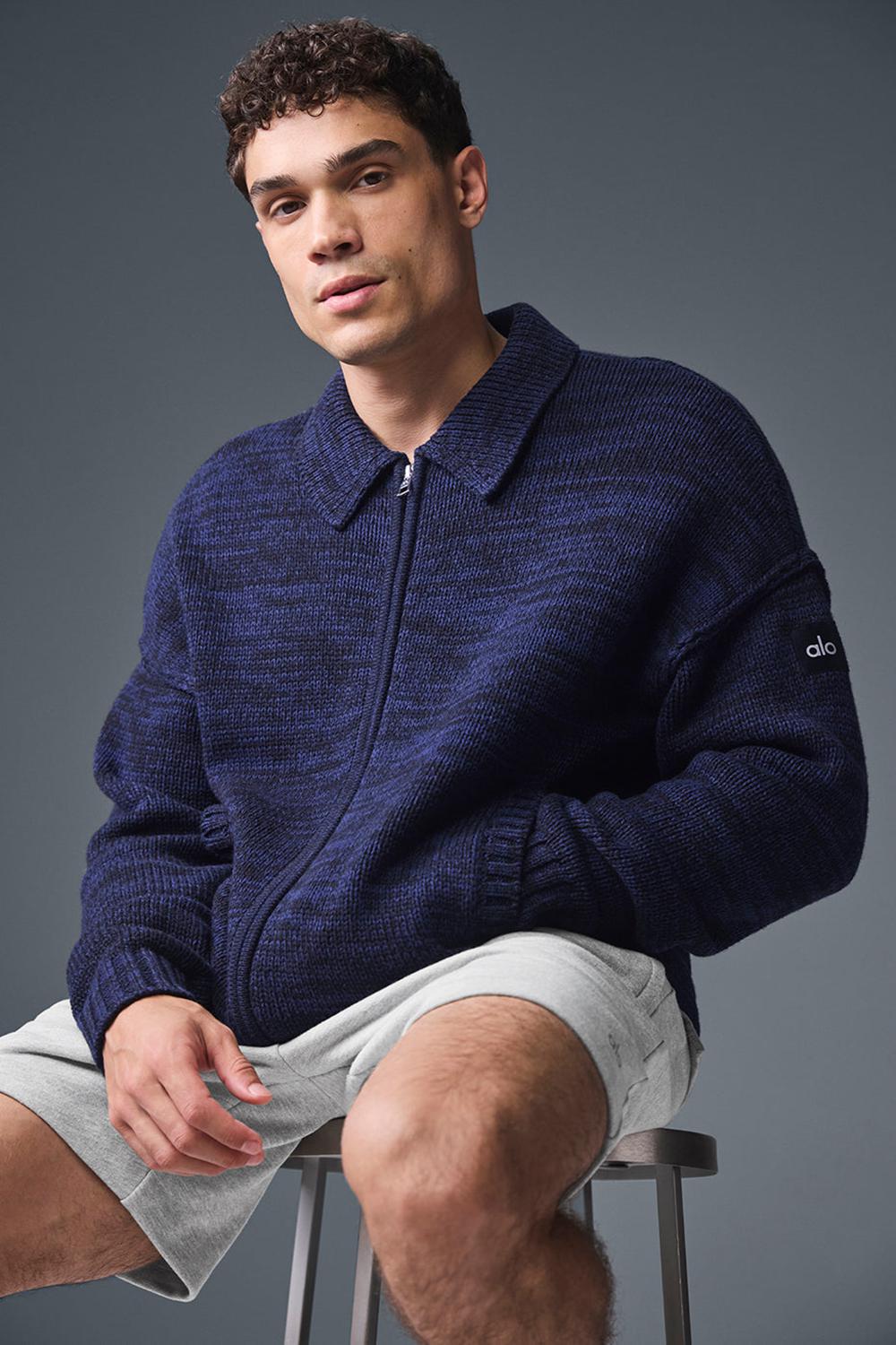 Navy Multi Men Alo Yoga Heritage Full Zip Sweater | Australia  42587-LBMH