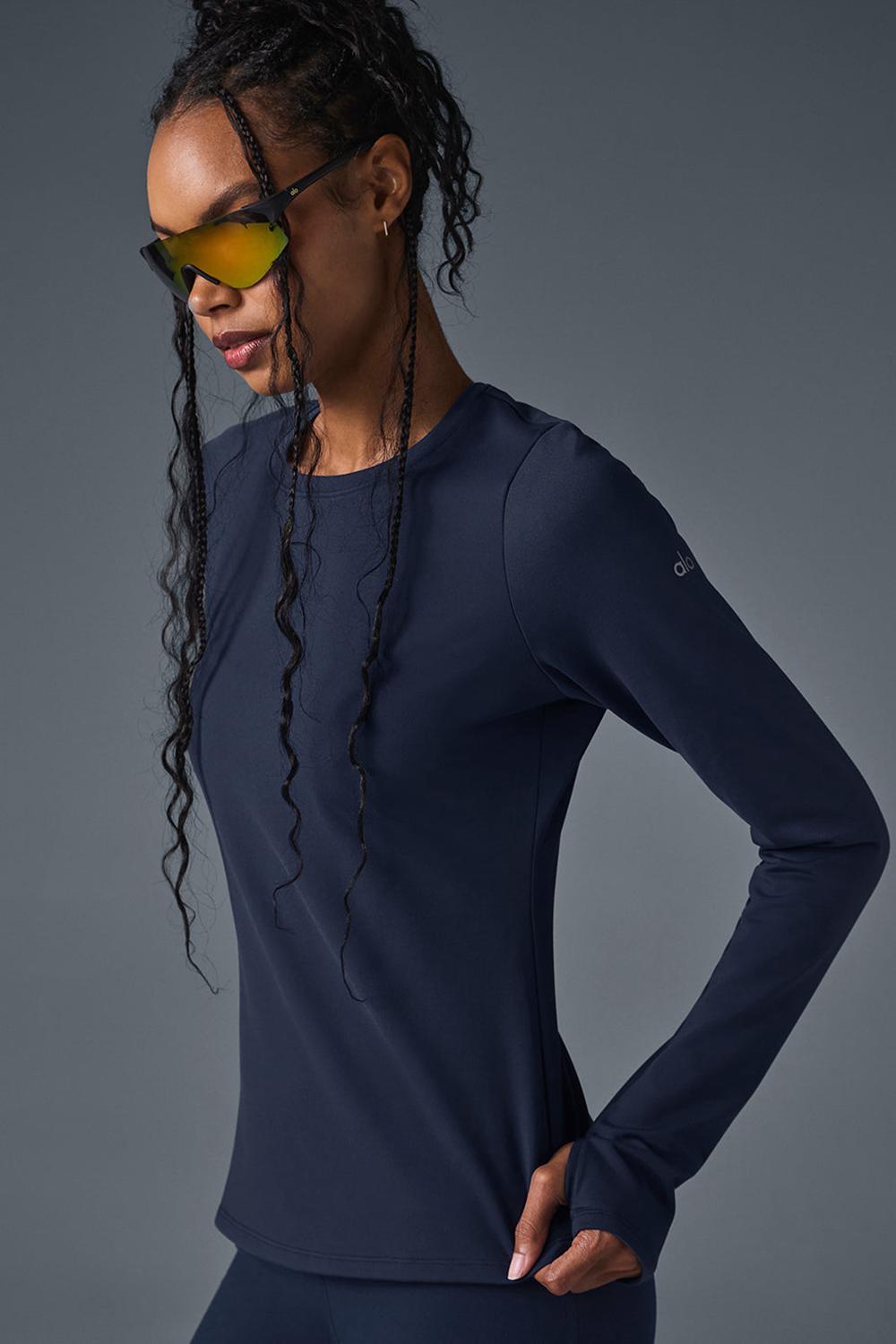 Navy Women Alo Yoga Airbrush Winter Warm Nocturne Long Sleeve | Australia  07283-EUFZ