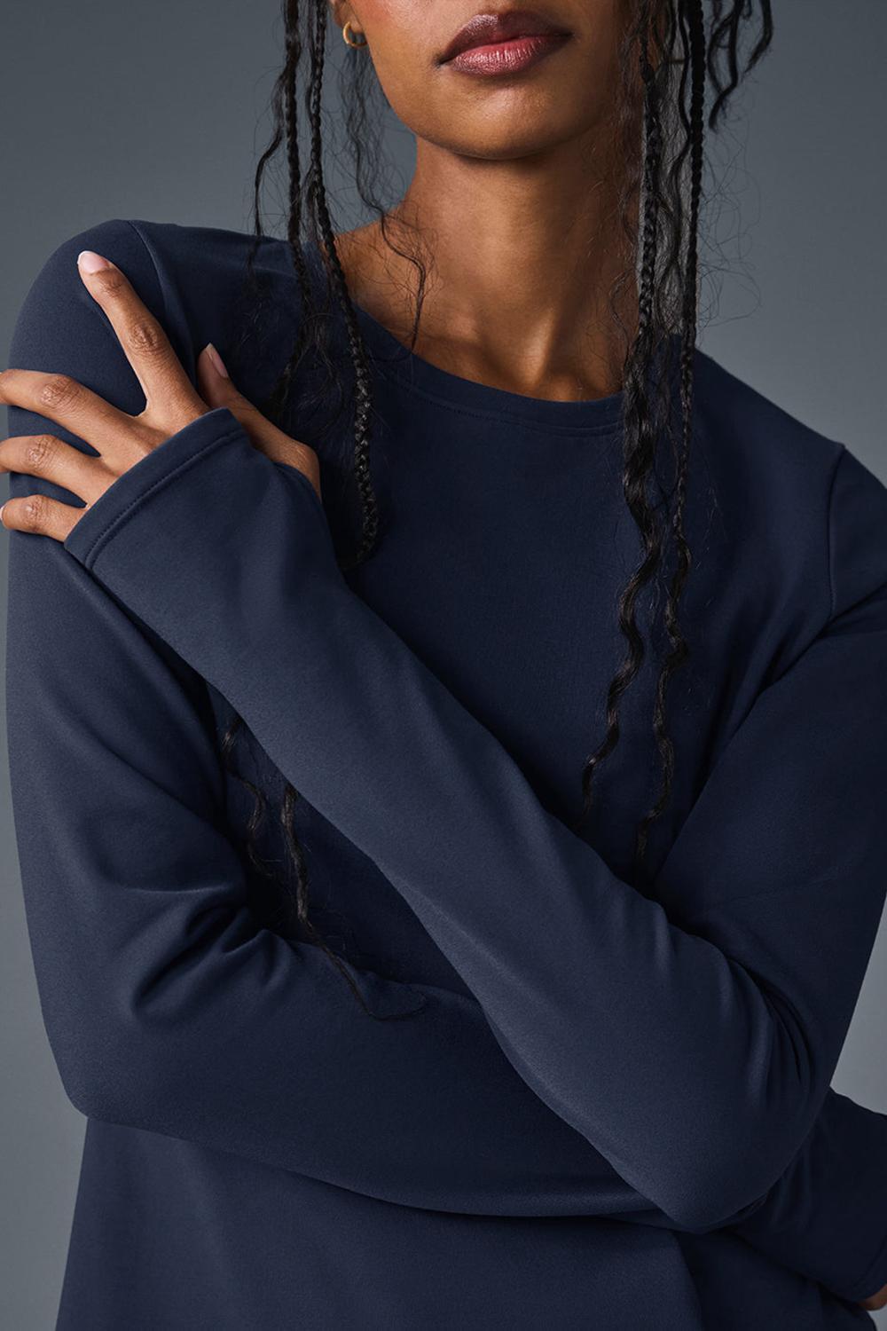 Navy Women Alo Yoga Airbrush Winter Warm Nocturne Long Sleeve | Australia  07283-EUFZ