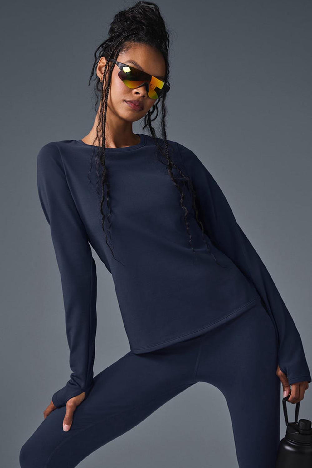 Navy Women Alo Yoga Airbrush Winter Warm Nocturne Long Sleeve | Australia  07283-EUFZ