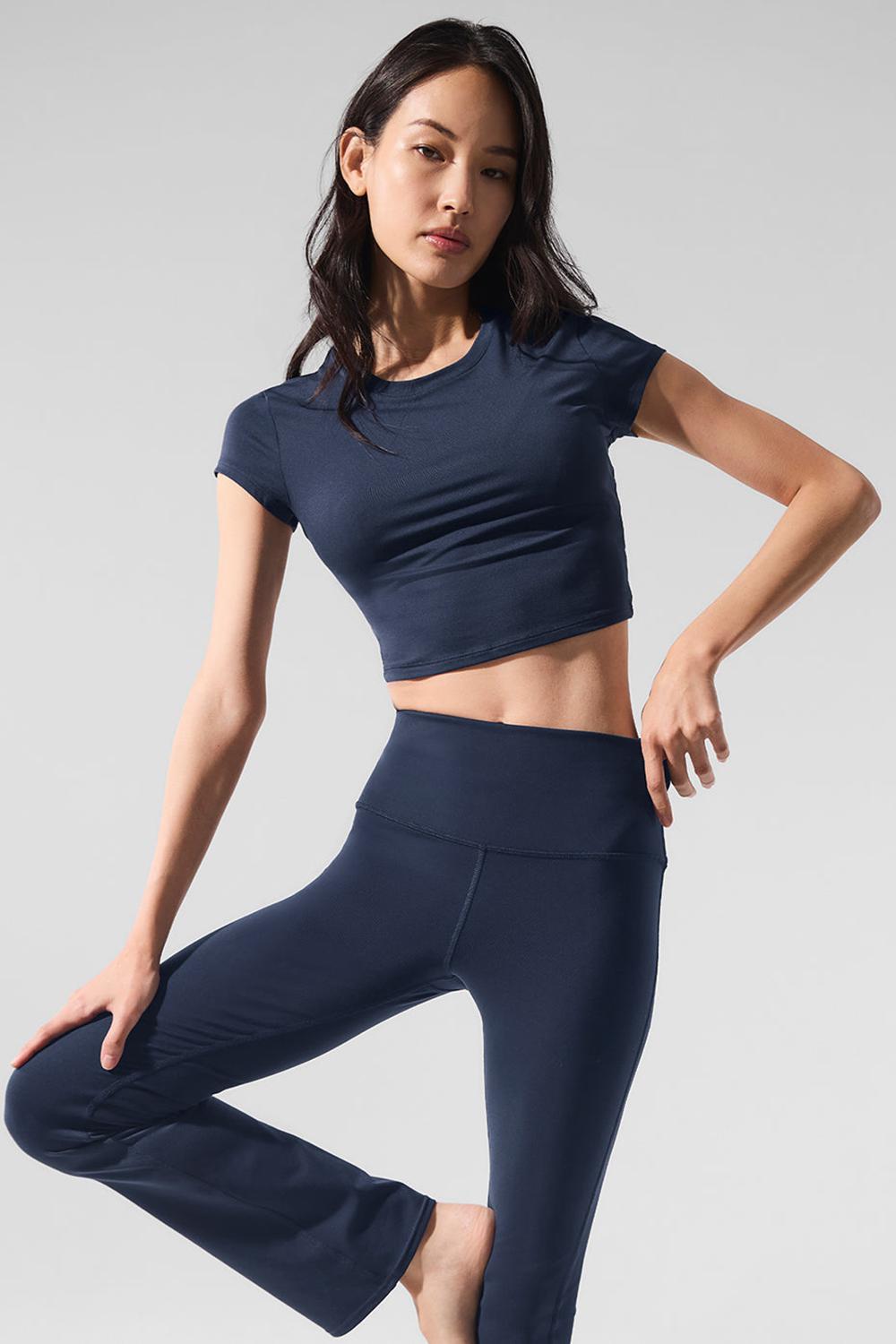 Navy Women Alo Yoga Alosoft Crop Finesse Short Sleeve | Australia  62539-XNRB