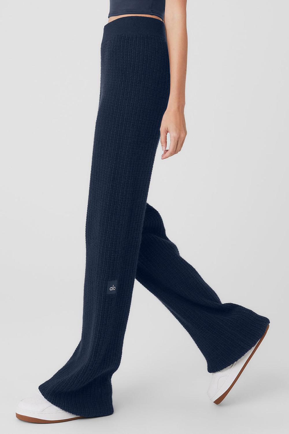 Navy Women Alo Yoga Cashmere High-Waist Plush Waffle Pant | Australia  96317-BNGX