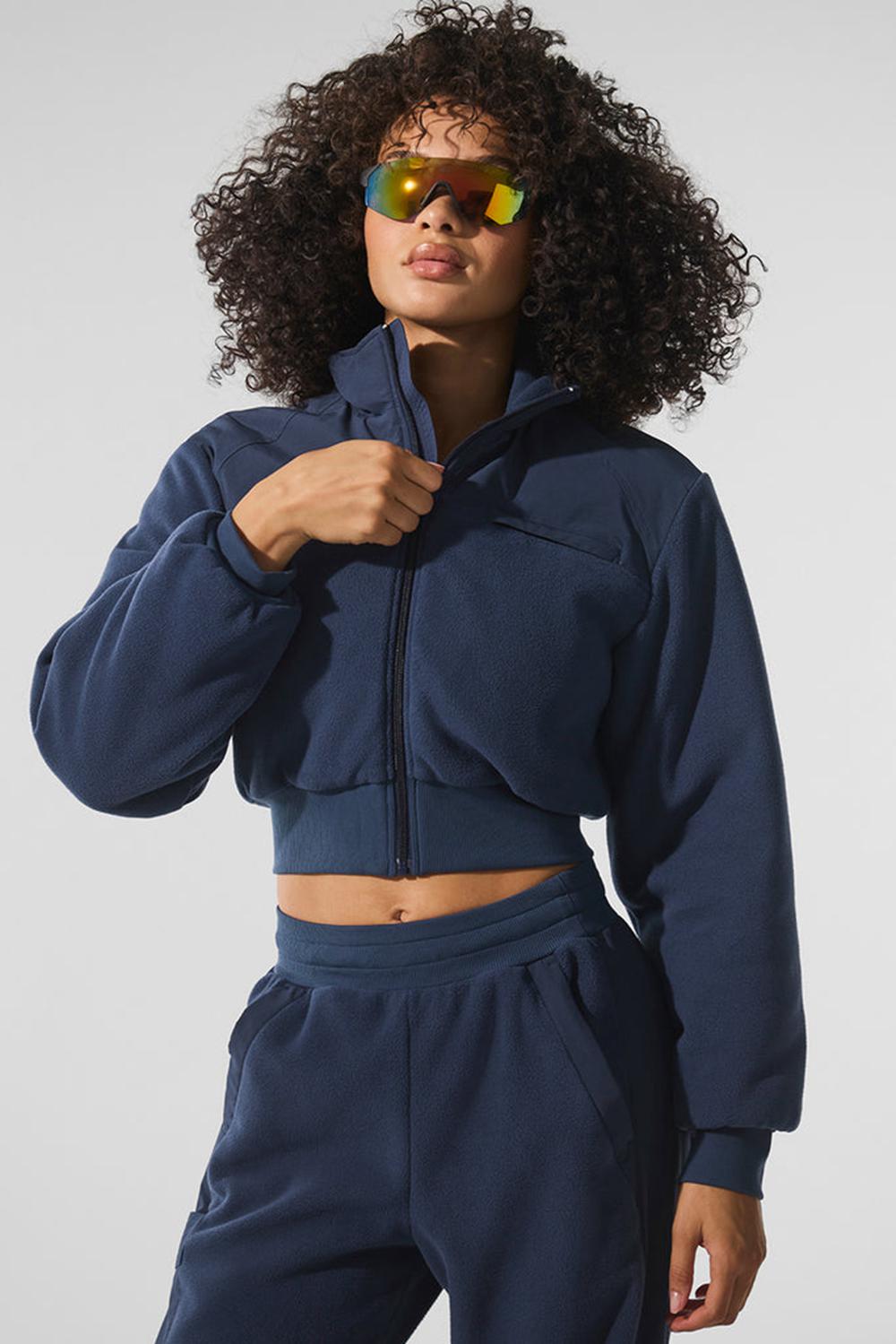Navy Women Alo Yoga Polar Fleece Cropped Wintry Mix Jacket | Australia  26158-KZUP