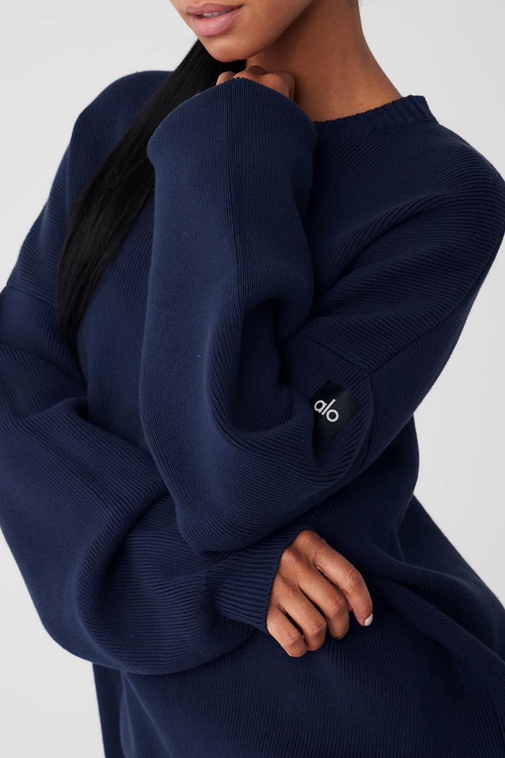 Navy Women Alo Yoga Scholar Crew Neck Sweater | Australia  64307-EXBR