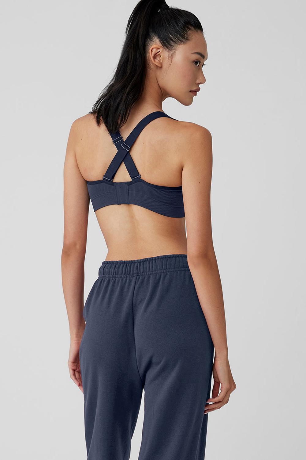Navy Women Alo Yoga Seamless Ribbed Favorite Bra | Australia  80914-SAHB