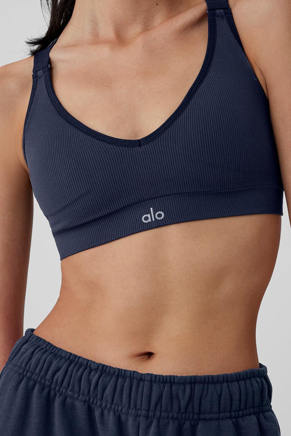 Navy Women Alo Yoga Seamless Ribbed Favorite Bra | Australia  80914-SAHB
